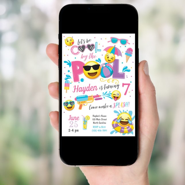 Emoji Pool Party Invitation, Summer Birthday Invitation (Front Digital)