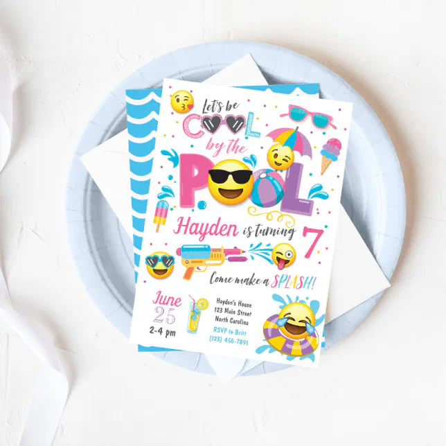 Emoji Pool Party Invitation, Summer Birthday Invitation | Zazzle
