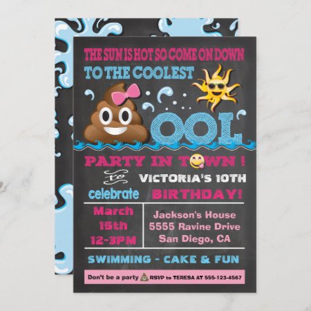 Emoji Pool Party Pooper Birthday Invitation