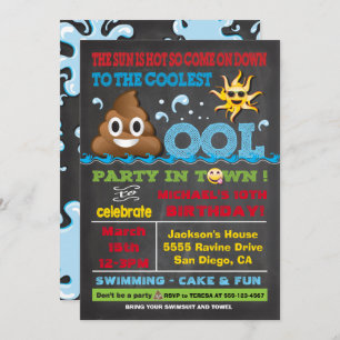 Emoji Pool Party Pooper Birthday Invitation