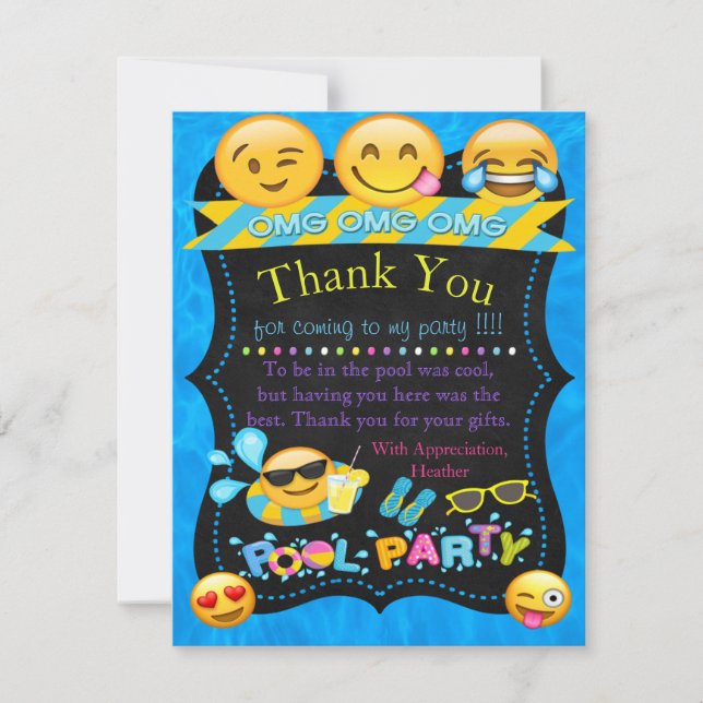 Emoji Pool Party Thank You Cards (Front)