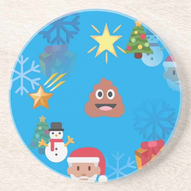 emoji poop christmas drink coaster (Front)