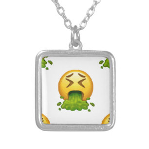 emoji puking silver plated necklace