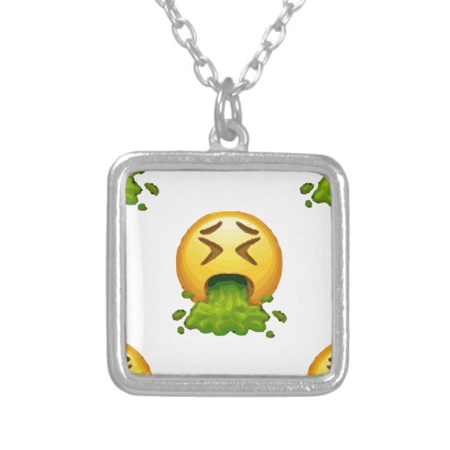 emoji puking silver plated necklace (Front)