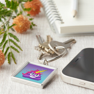 Emoji Purple Unicorn Poop Keychain