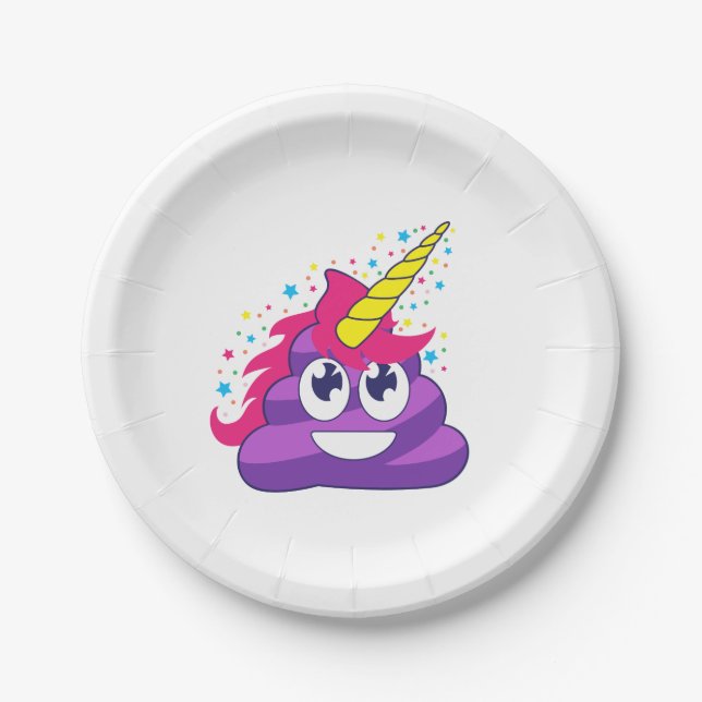 Emoji Purple Unicorn Poop Paper Plates (Front)