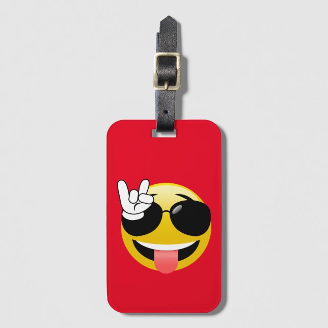Emoji Rock On Luggage Tag (Front Vertical)