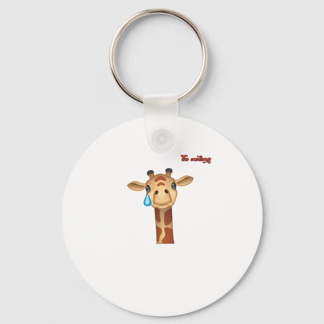 emoji sad crying giraffe face   keychain (Front)
