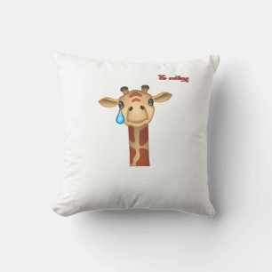 emoji sad crying giraffe face   throw pillow
