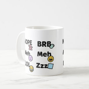 Emoji Slang Mug – Funny Nope Meh LOL BRB Zzz