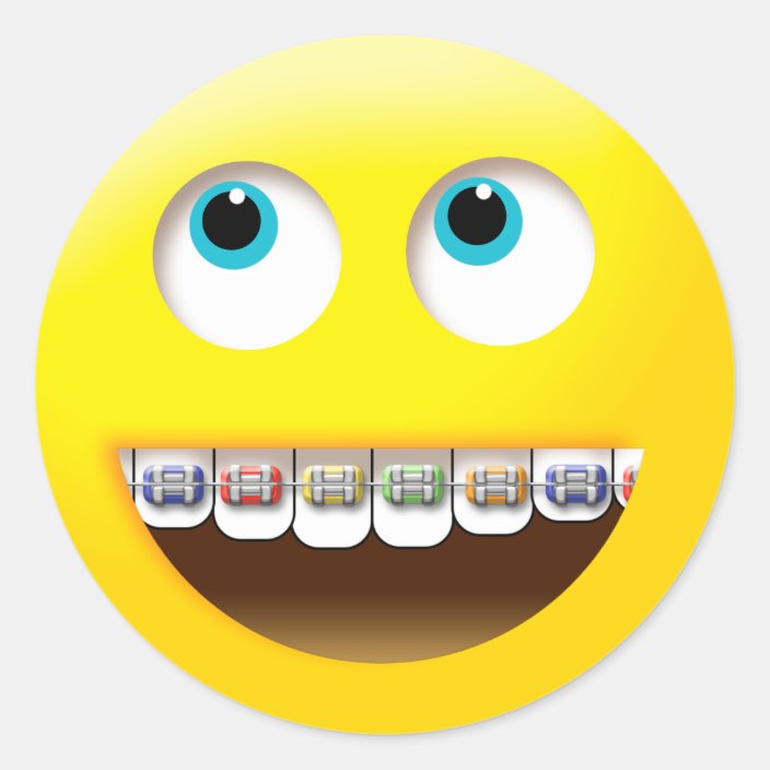 Emoji Smiling With Colorful Braces Classic Round Sticker Zazzle Com
