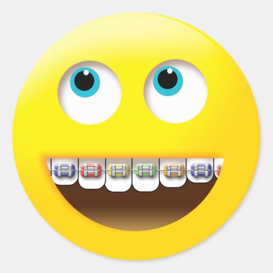  Emoji  smiling with colorful braces  classic round sticker 