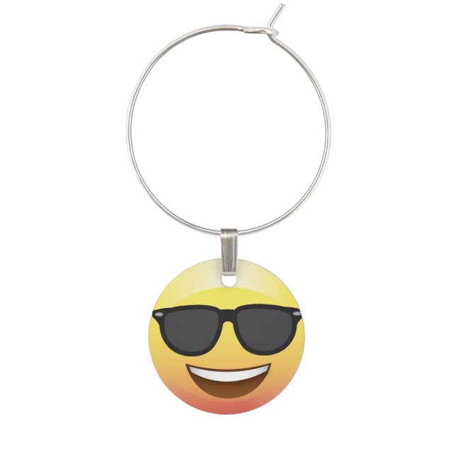 Emoji Sunglasses Funny Wine Charm (Front)