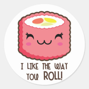 Emoji Sushi Roll Round Stickers