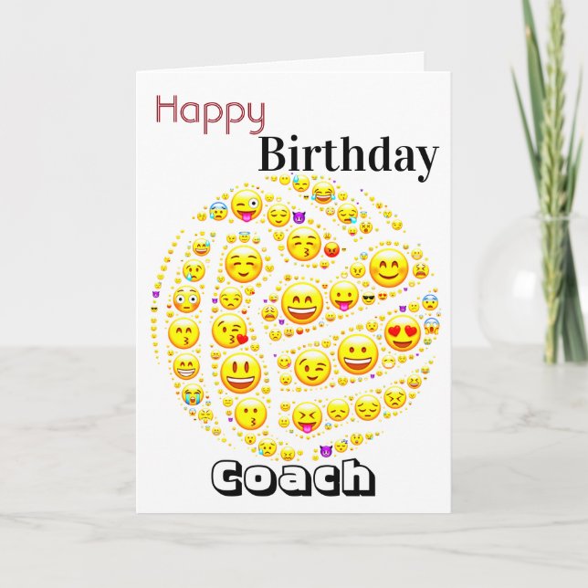Emoji Theme Personalised Netball Coach Birthday Card (Front)
