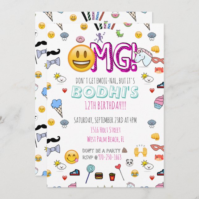 Emoji Themed Party Invitation (Front/Back)