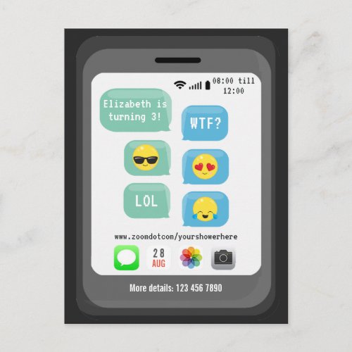 Emoji themed Virtual Birthday Party Postcard