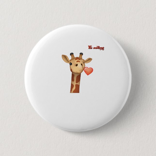 emoji winking kissing heart giraffe face   button (Front)