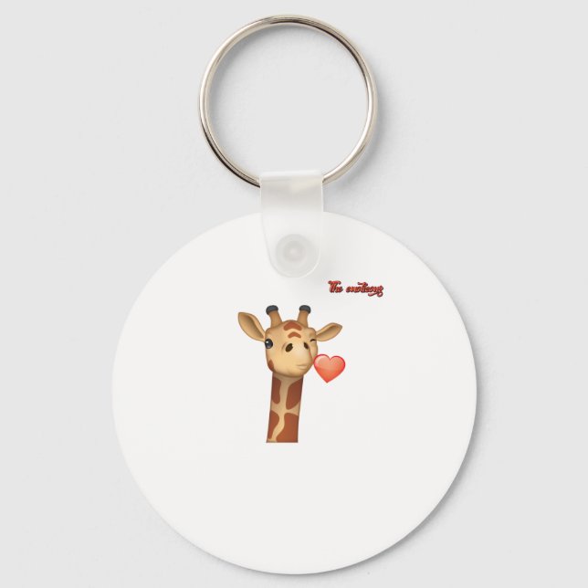 emoji winking kissing heart giraffe face   keychain (Front)