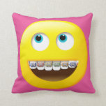 Emoji with Braces Pillow<br><div class="desc">A fun gift for a teen or tween who has braces. A wide-eyed emoji sporting colorful braces is on the front of this pillow. You can change the background color of the pillow front and back to a color of your choice to fit the decor of your own room. ©PamJArts...</div>