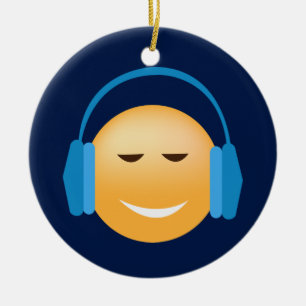 Emoji With Headphones Ceramic Ornament
