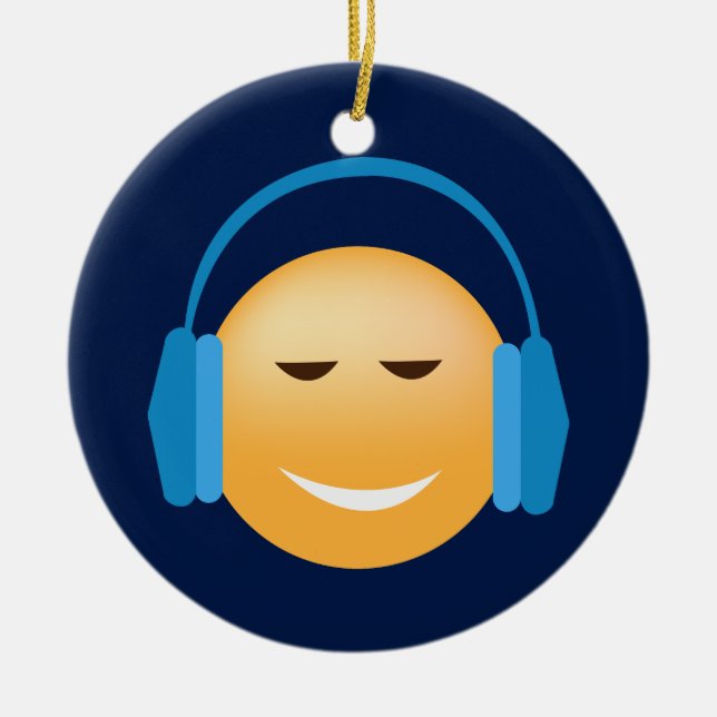 Emoji With Headphones Ceramic Ornament (Front)