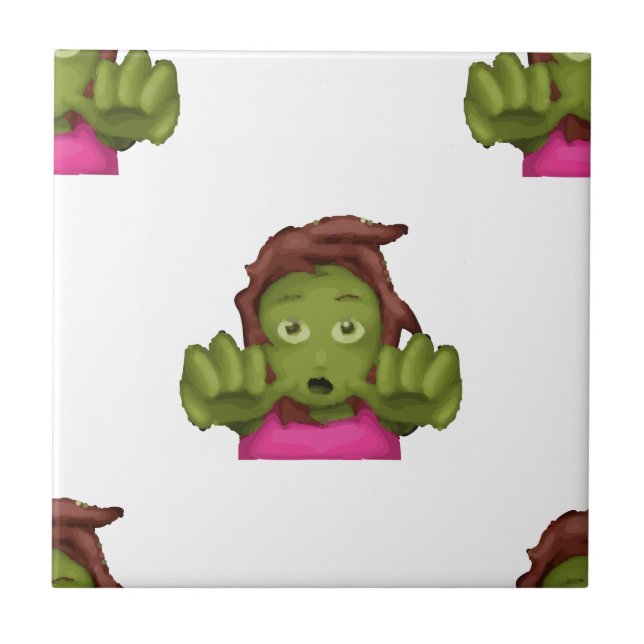 emoji zombie woman ceramic tile (Front)