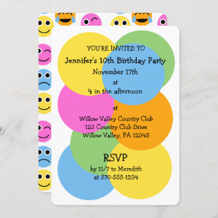Emojis Emoticons Colorful Circles Custom Party Invitation
