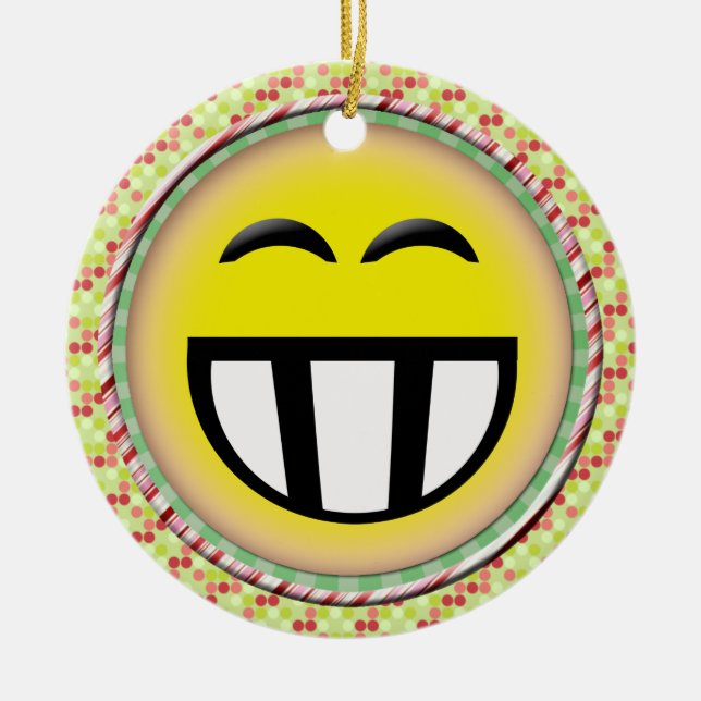 EMOTICON BIG TOOTHY FACE CERAMIC ORNAMENT (Front)