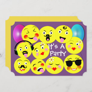 Emoticon Funny Cute Trendy Faces Party Invitation