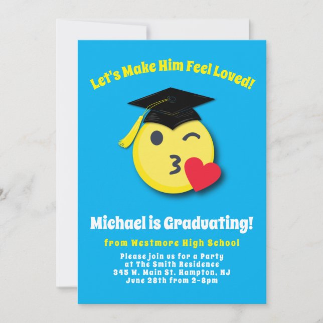 Emoticon Kissy Face Cute Graduation Party Invitation (Front)