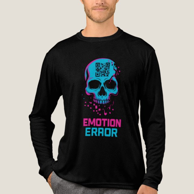 Emotion Error Glitch Skull Graphic Long Sleeve T-S Tri-Blend Shirt (Front)