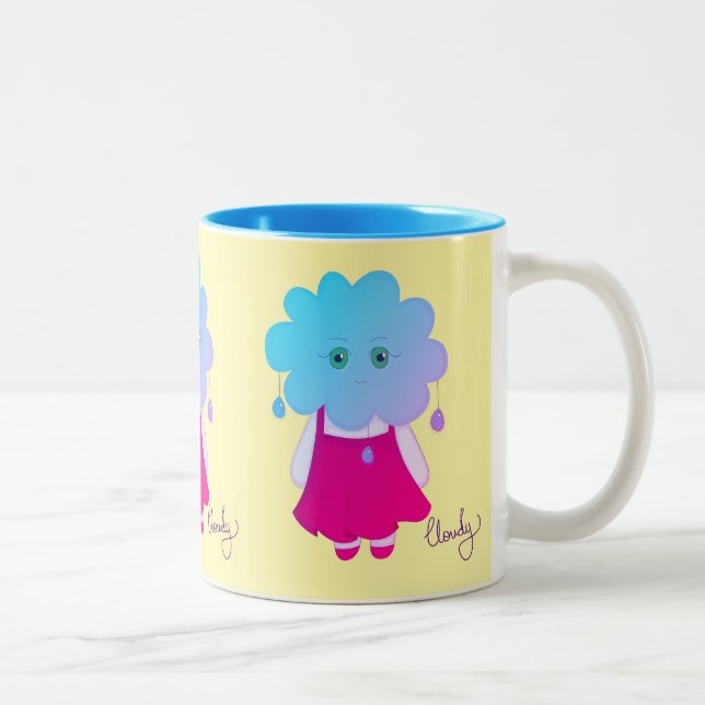 Emotional Blue Styled Rain Cloudy Character Two-Tone Coffee Mug (Right)