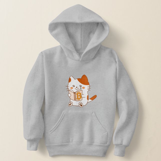 Emotional cat reading Bitcoin book Hoodie (Laydown)