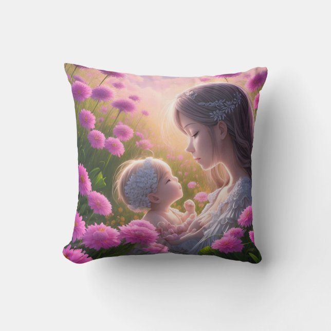 Emotional connection between a baby and a woman throw pillow (Front)