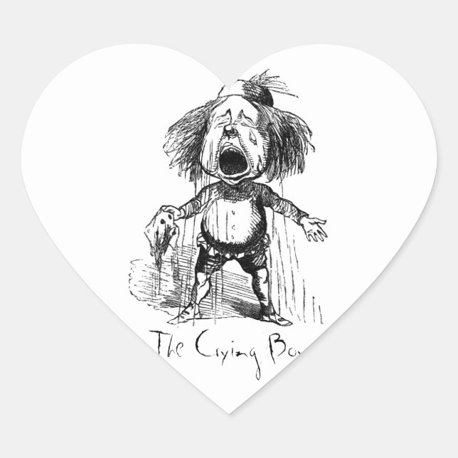 Emotional Crying Boy Funny Vintage Cartoon Drawing Heart Sticker (Front)
