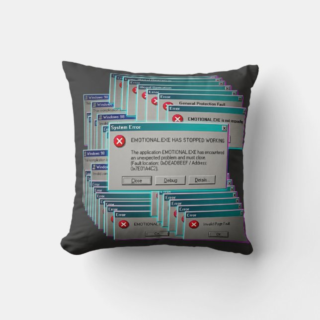 Emotional.exe Has Stopped Working Retro Computer E Throw Pillow (Front)