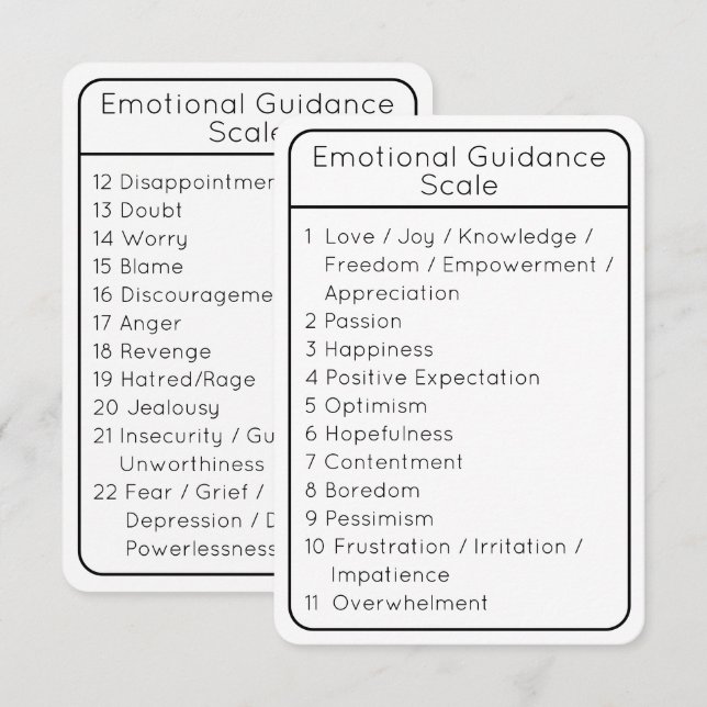 Emotional Guidance Scale White Two Sided Card (Front/Back)