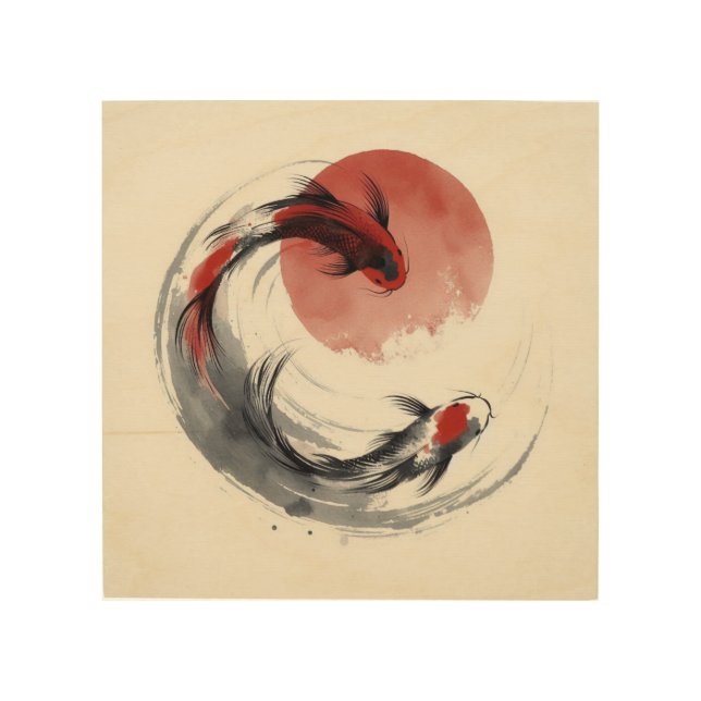 Emotional Koi Flow In Japandi Motion Wood Wall Art (Front)