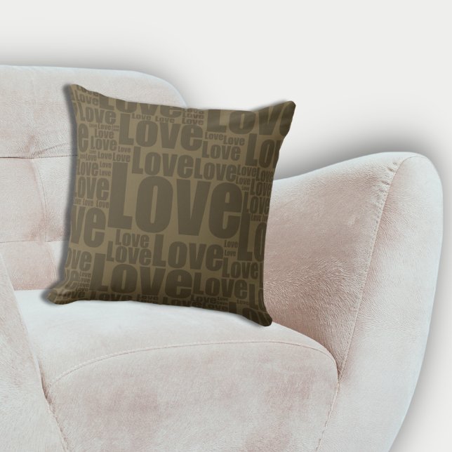 Emotional Love Typography Pattern Brown Throw Pillow (Emotional Love Typography Pattern Brown Throw Pillow, Modern Living Room)
