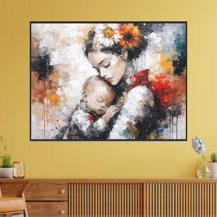 Emotional Motherhood Wall Art with Floral Crown