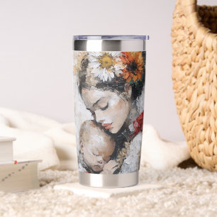 Emotional Motherhood Wall Art with Floral Crown Insulated Tumbler