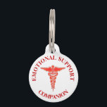 Emotional support animal awareness caduceus pet ID tag<br><div class="desc">A red caduceus on white has curved text templates around it for your personalized wording.</div>