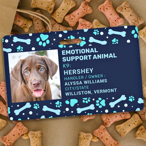 Emotional Support Animal Custom Pet Dog Photo ID Badge