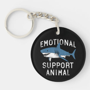 Emotional Support Animal Funny Scary Shark Pun Hum Keychain