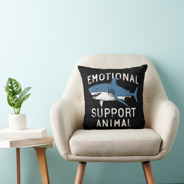 Emotional Support Animal Funny Scary Shark Pun Hum Throw Pillow (Chair)