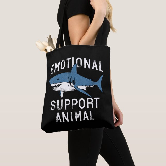 Emotional Support Animal Funny Scary Shark Pun Hum Tote Bag (Close Up)