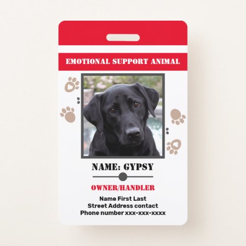 Emotional Support Animal ID One Photo Option Badge