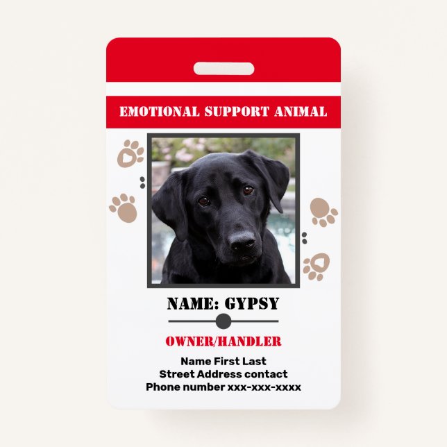 Emotional Support Animal ID One Photo Option Badge (Front)