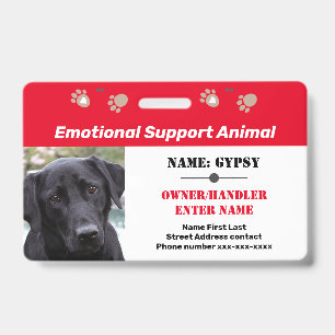 Emotional Support Animal ID One Photo Option Badge